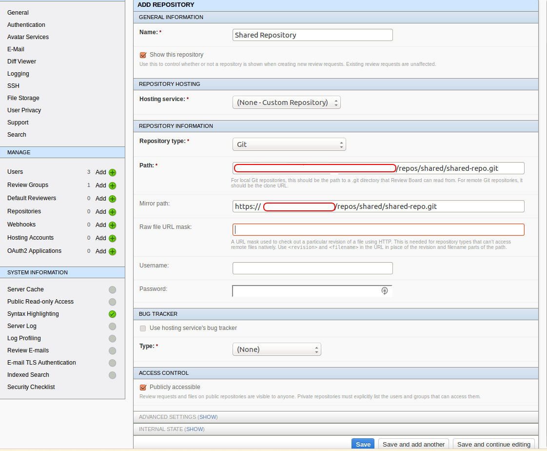 Review Board Admin Dashboard - Add repository.